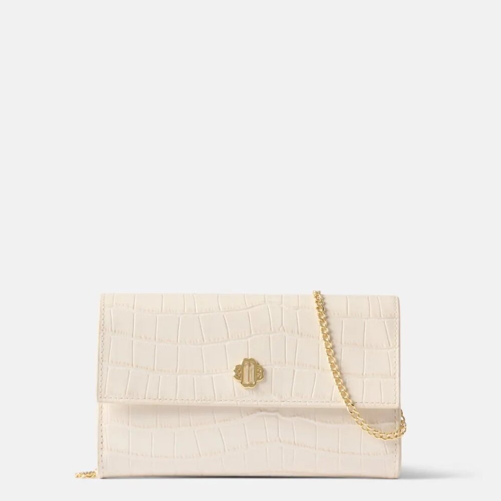 Maje Croc-Effect Embossed Leather Crossbody in Ivory - Picture 2 of 11